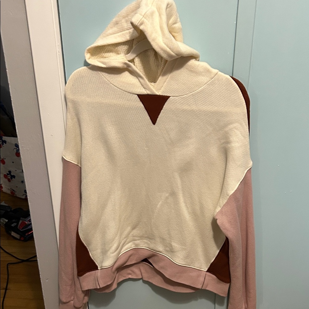 Madewell Colorblock Hoodie Sweater in Cream, Pink, and Brown